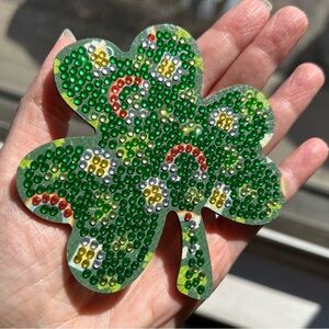 2/$16 - No. 10 - Sparkly, Diamond Art Shamrock Clover Holiday Coaster, Green